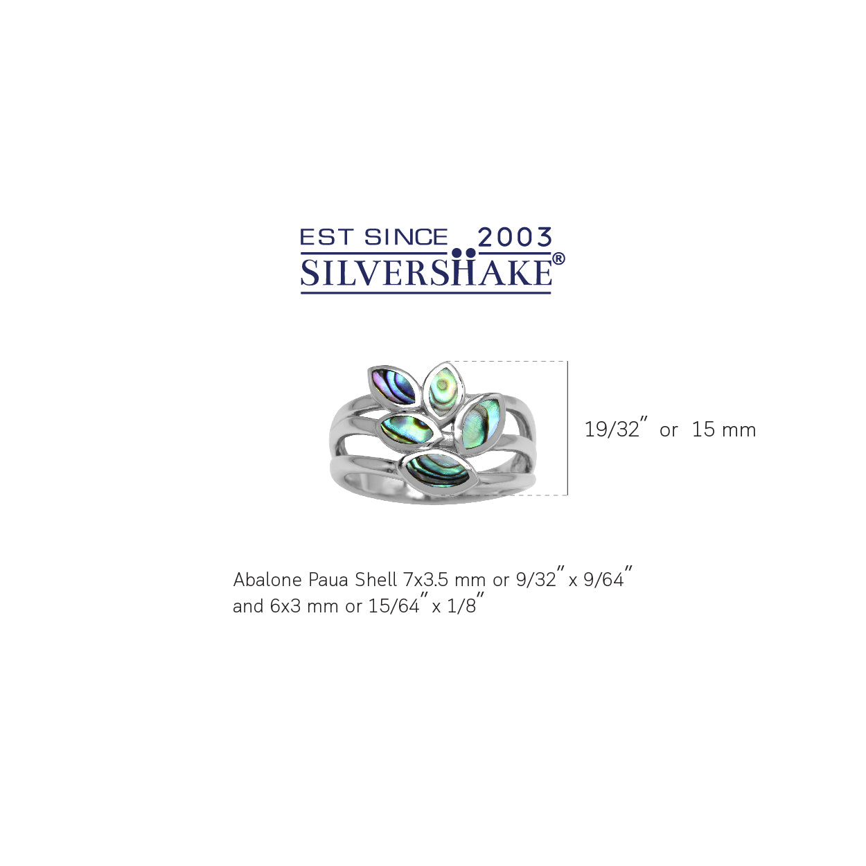 5 Stone Marquise Shape Abalone Paua Shell Inlay 925 Sterling Silver 3 Lines Leaf Ring - Silvershake-store