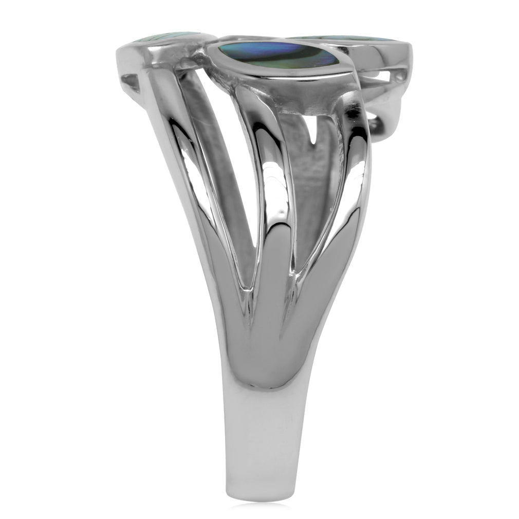 5 Stone Marquise Shape Abalone Paua Shell Inlay 925 Sterling Silver 3 Lines Leaf Ring - Silvershake-store