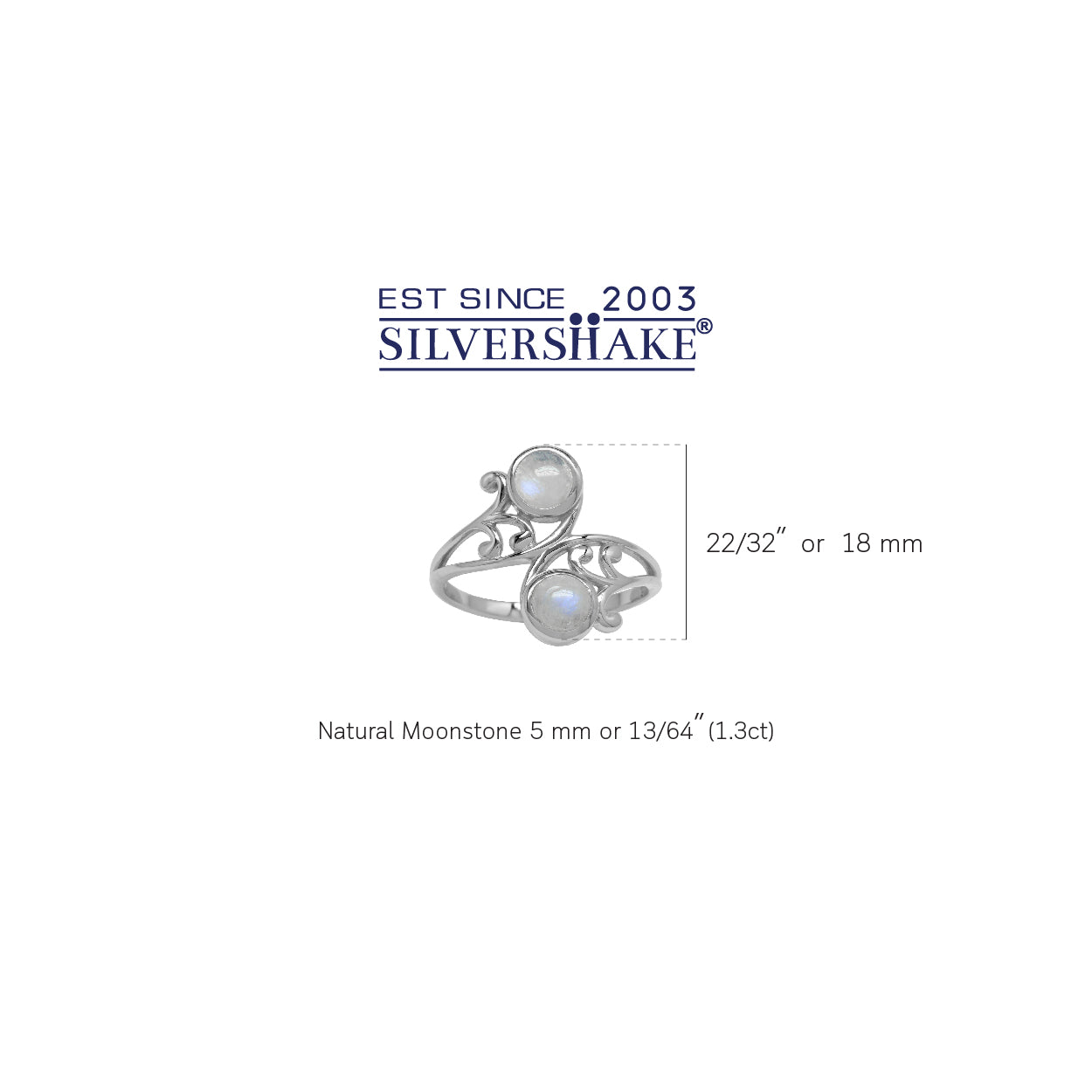 5mm Natural Round Shape Moonstone 925 Sterling Silver Leaf and Swirl Style Bypass Ring - Silvershake-store