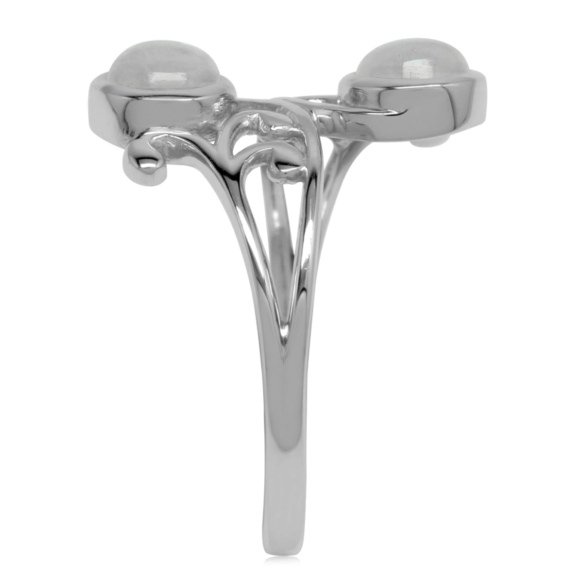 5mm Natural Round Shape Moonstone 925 Sterling Silver Leaf and Swirl Style Bypass Ring - Silvershake-store