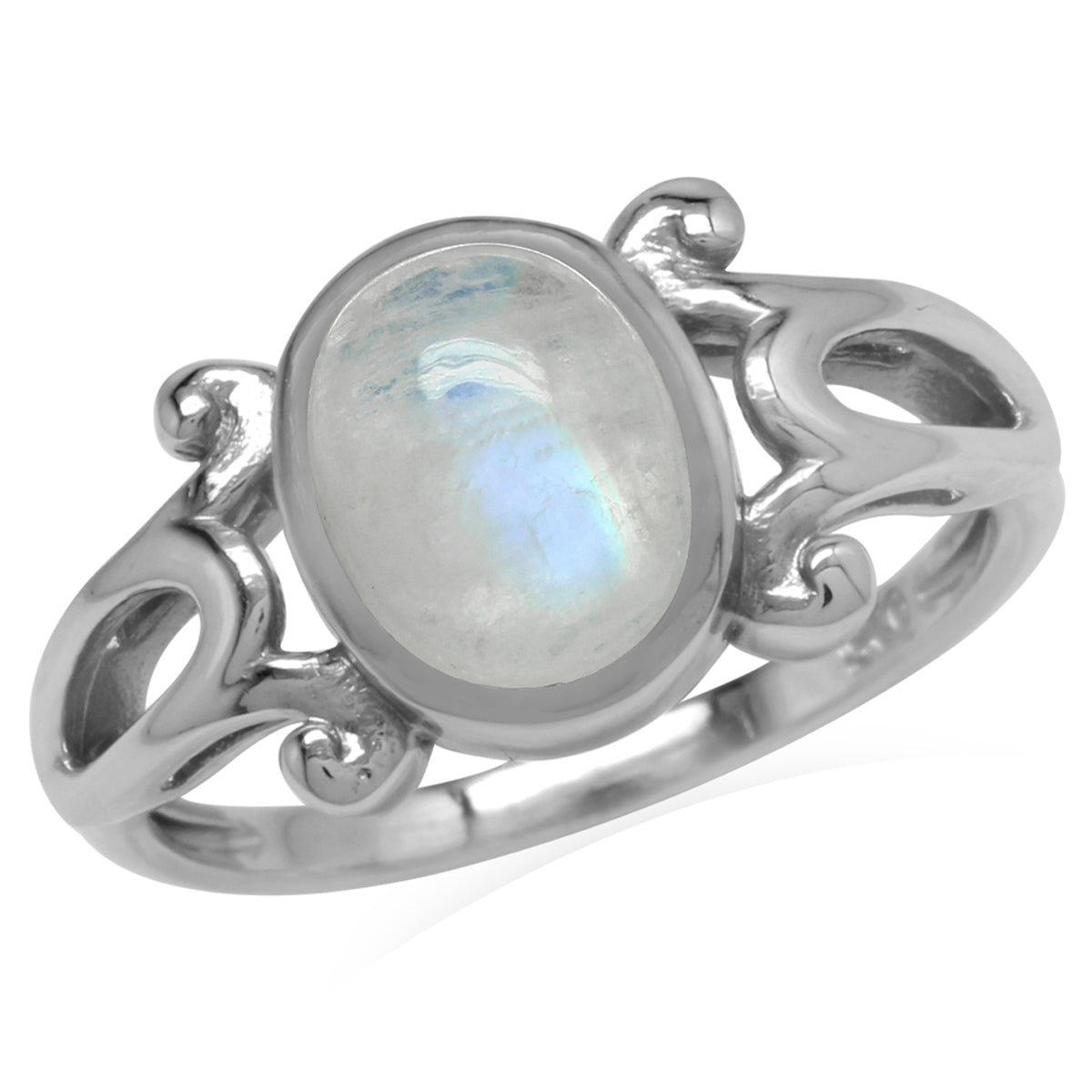 Genuine Rainbow Moonstone 925 Sterling Silver Victorian Inspired Casual Ring