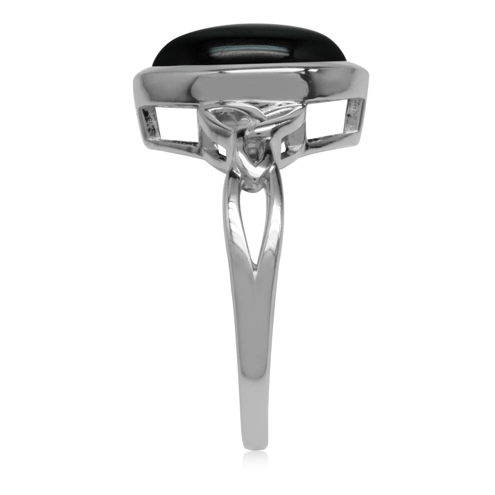 Genuine Black Onyx 925 Sterling Silver Triquetra Celtic Knot Solitaire Ring - Silvershake-store