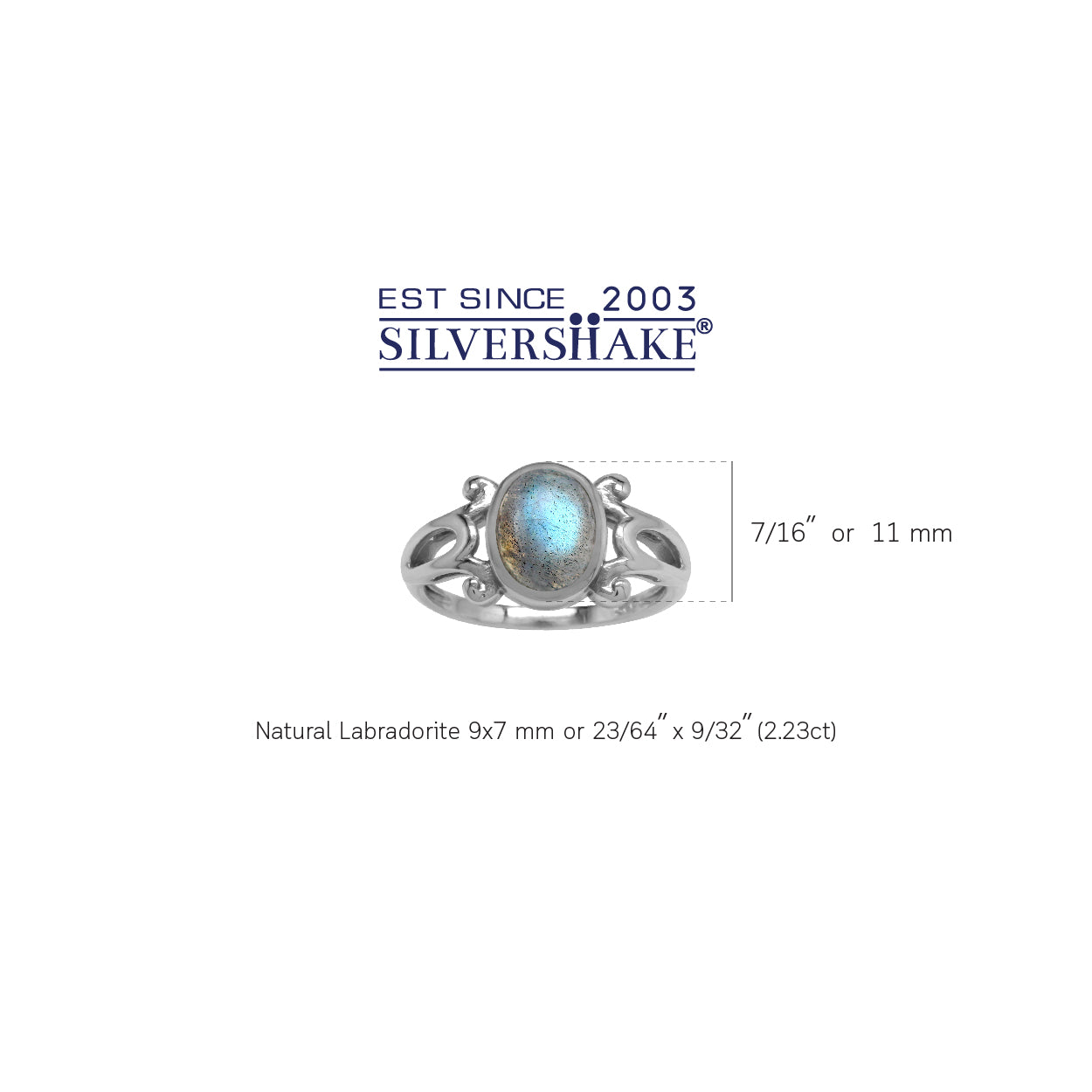Genuine Labradorite 925 Sterling Silver Victorian Inspired Casual Ring
