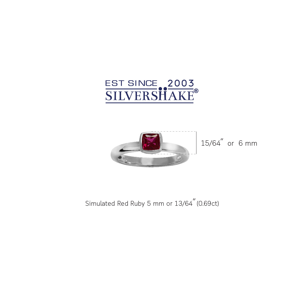 Cushion Cut Simulated Ruby 925 Sterling Silver Stack Stackable Solitaire Ring - Silvershake-store