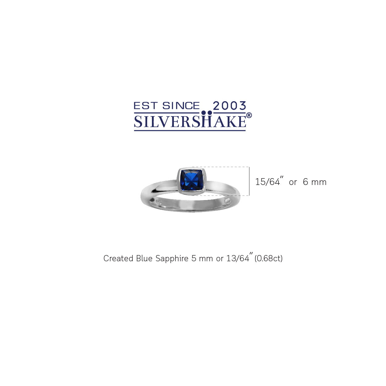 Cushion Cut Synthetic Blue Sapphire 925 Sterling Silver Stack Stackable Solitaire Ring - Silvershake-store