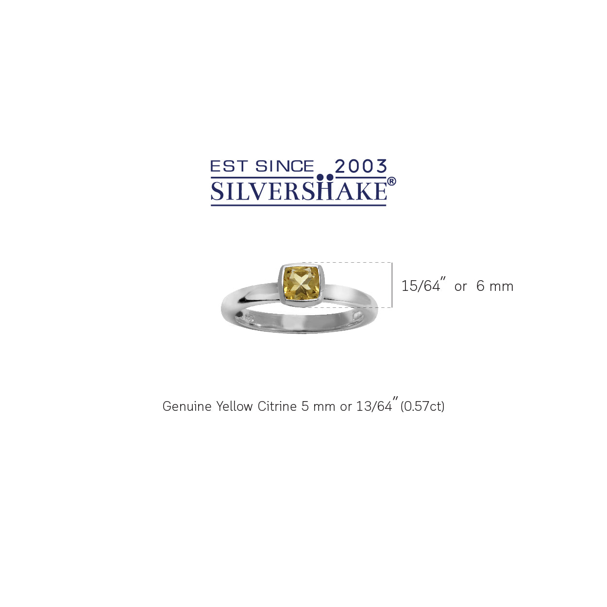 Cushion Cut Natural Citrine 925 Sterling Silver Stack Stackable Solitaire Ring - Silvershake-store