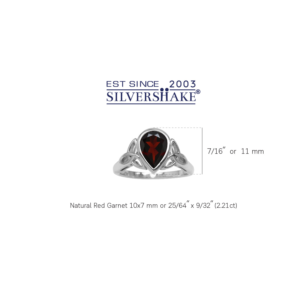 Genuine 2.2ct. 10X7mm Garnet 925 Sterling Silver Triquetra Celtic Knot Ring - Silvershake-store