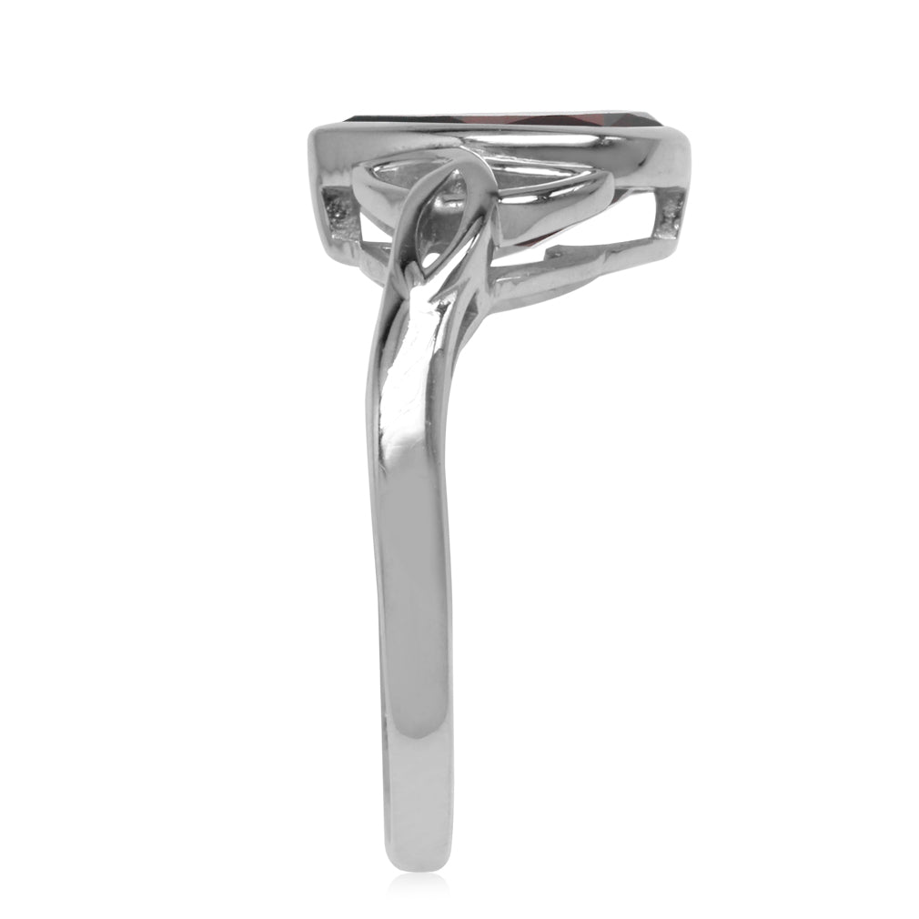 Genuine 2.2ct. 10X7mm Garnet 925 Sterling Silver Triquetra Celtic Knot Ring - Silvershake-store