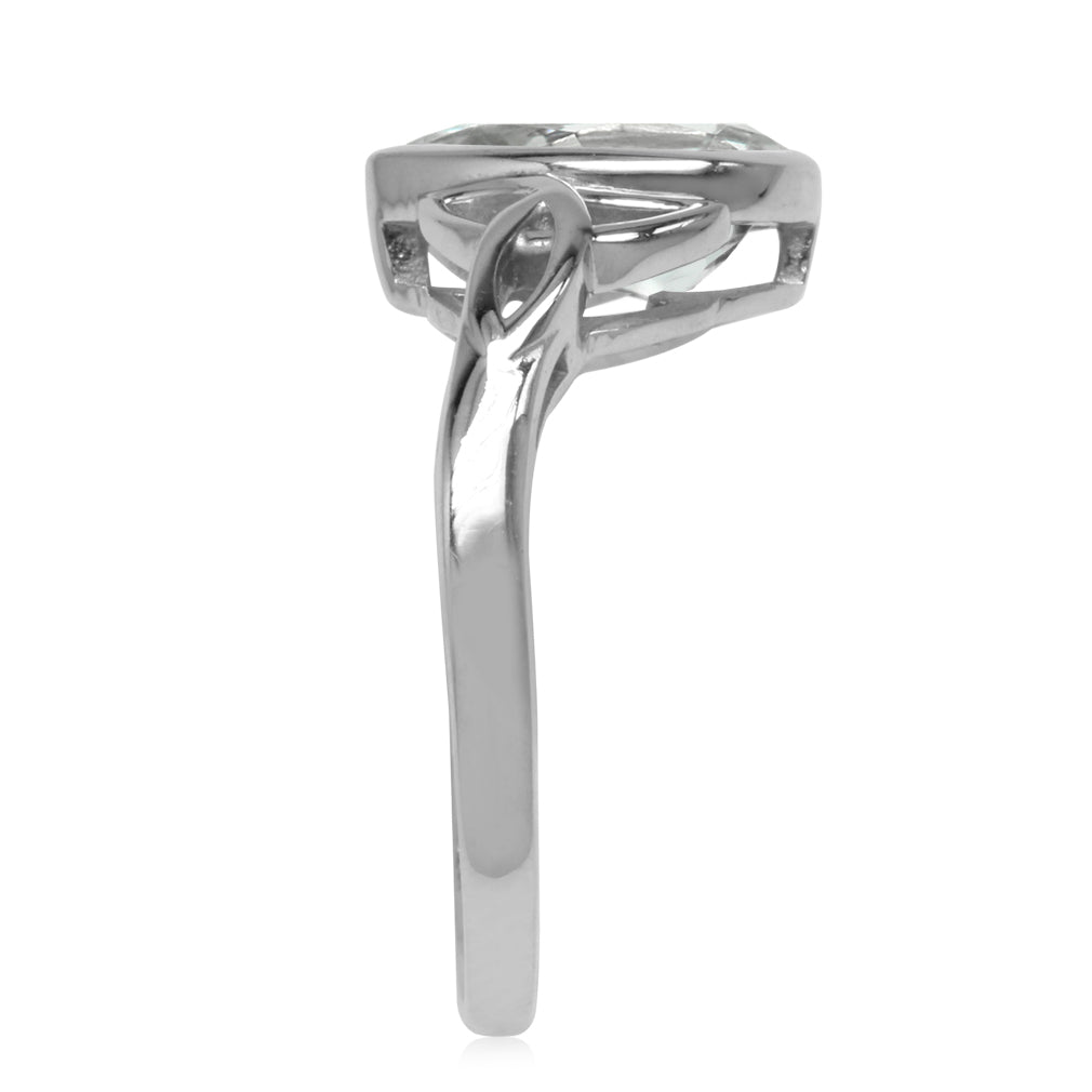 Genuine 2.2ct. 10X7mm White Topaz 925 Sterling Silver Triquetra Celtic Knot Ring - Silvershake-store