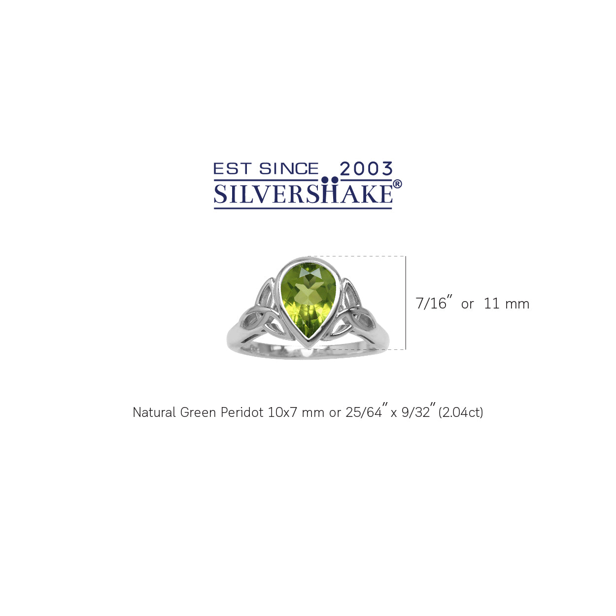 2ct. 10X7mm Natural Green Peridot White Gold Plated 925 Sterling Silver Triquetra Celtic Knot Ring - Silvershake-store