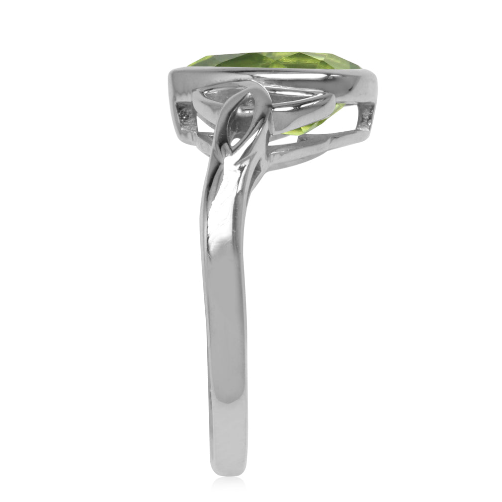 2ct. 10X7mm Natural Green Peridot White Gold Plated 925 Sterling Silver Triquetra Celtic Knot Ring - Silvershake-store