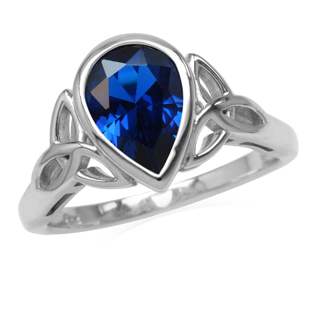 Synthetic Blue Sapphire 925 Sterling Silver Triquetra Celtic Knot Ring - Silvershake-store