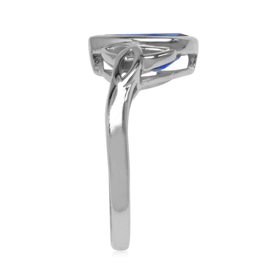 Synthetic Blue Sapphire 925 Sterling Silver Triquetra Celtic Knot Ring - Silvershake-store