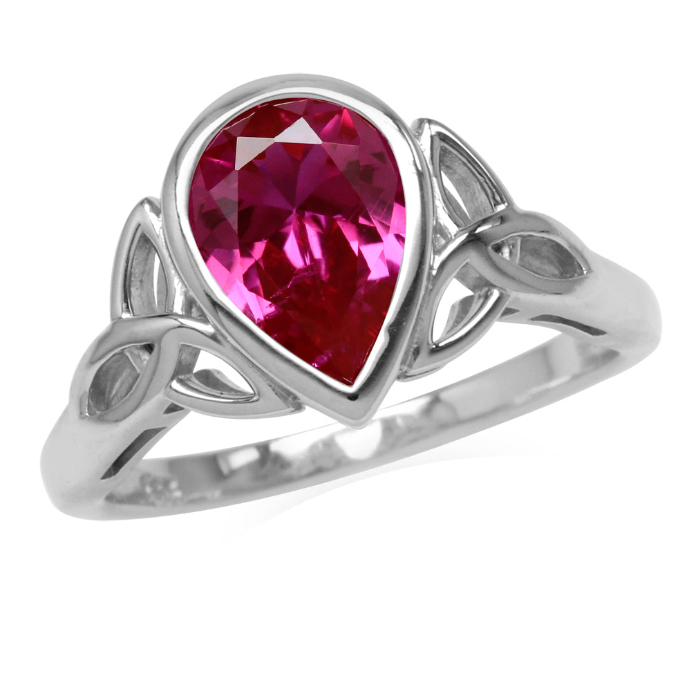 2.1 CT Simulated Pink Tourmaline 925 Sterling Silver Triquetra Celtic Knot Ring - Silvershake-store