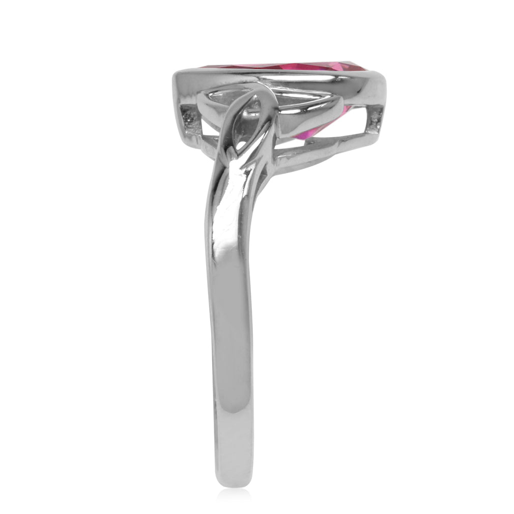 2.1 CT Simulated Pink Tourmaline 925 Sterling Silver Triquetra Celtic Knot Ring - Silvershake-store