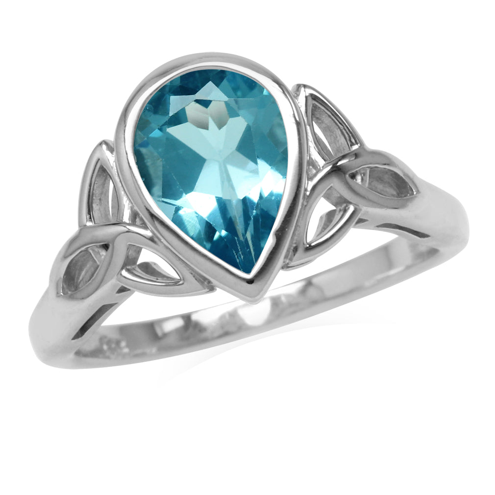 Genuine 2.2ct. 10X7mm Swiss Blue Topaz 925 Sterling Silver Triquetra Celtic Knot Ring - Silvershake-store
