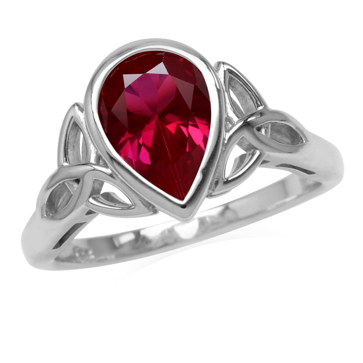 2.1 CT Synthetic Red Ruby 925 Sterling Silver Triquetra Celtic Knot Ring silvershake
