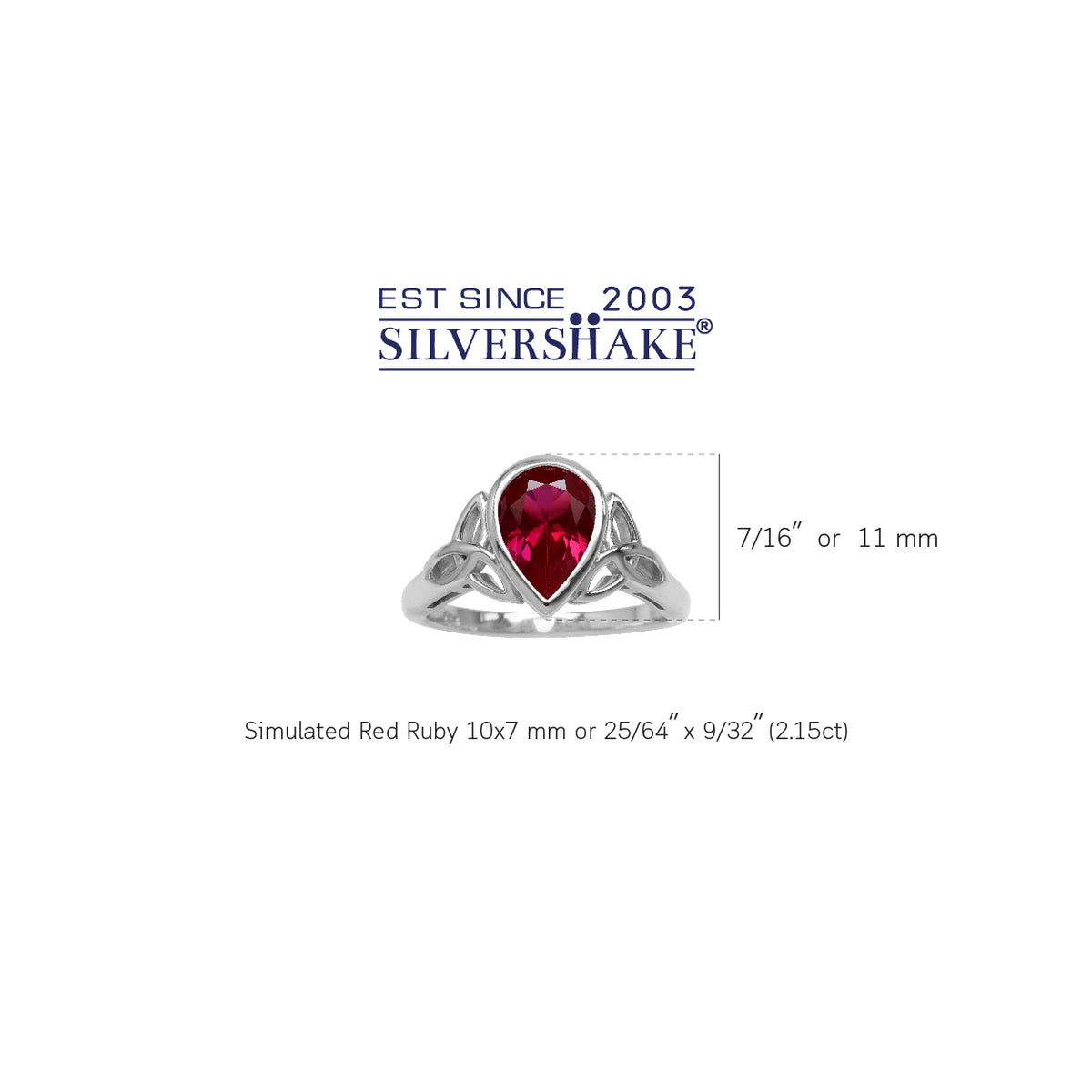 2.1 CT Synthetic Red Ruby 925 Sterling Silver Triquetra Celtic Knot Ring silvershake