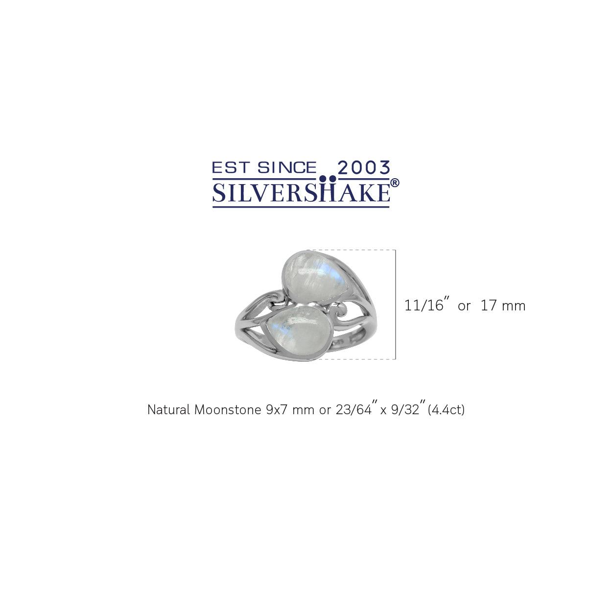 Natural 9x7 MM Rainbow Moonstone 925 Sterling Silver Contemporary Swirl Ring