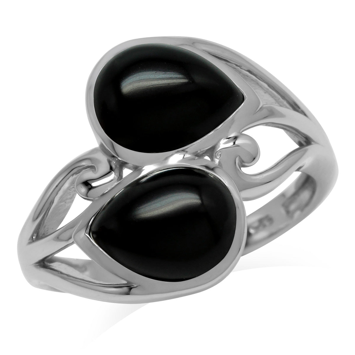 Natural 9x7 MM Black Onyx 925 Sterling Silver Contemporary Swirl Ring