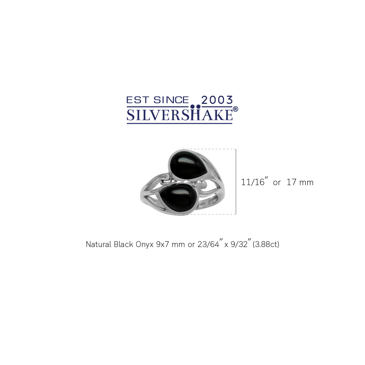 Natural 9x7 MM Black Onyx 925 Sterling Silver Contemporary Swirl Ring