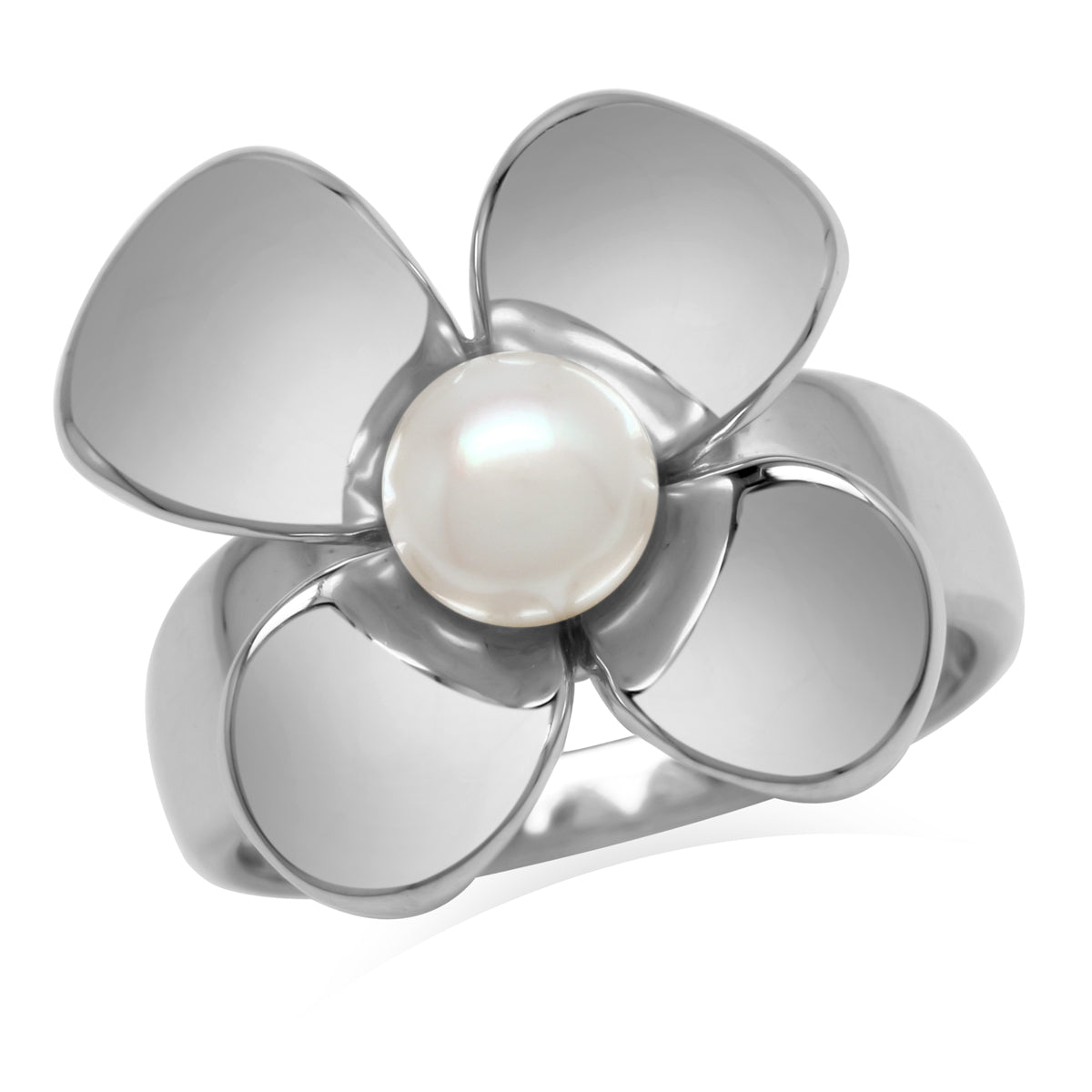 6MM White Cultured Freshwater Pearl 925 Sterling Silver Flower Ring - Silvershake-store