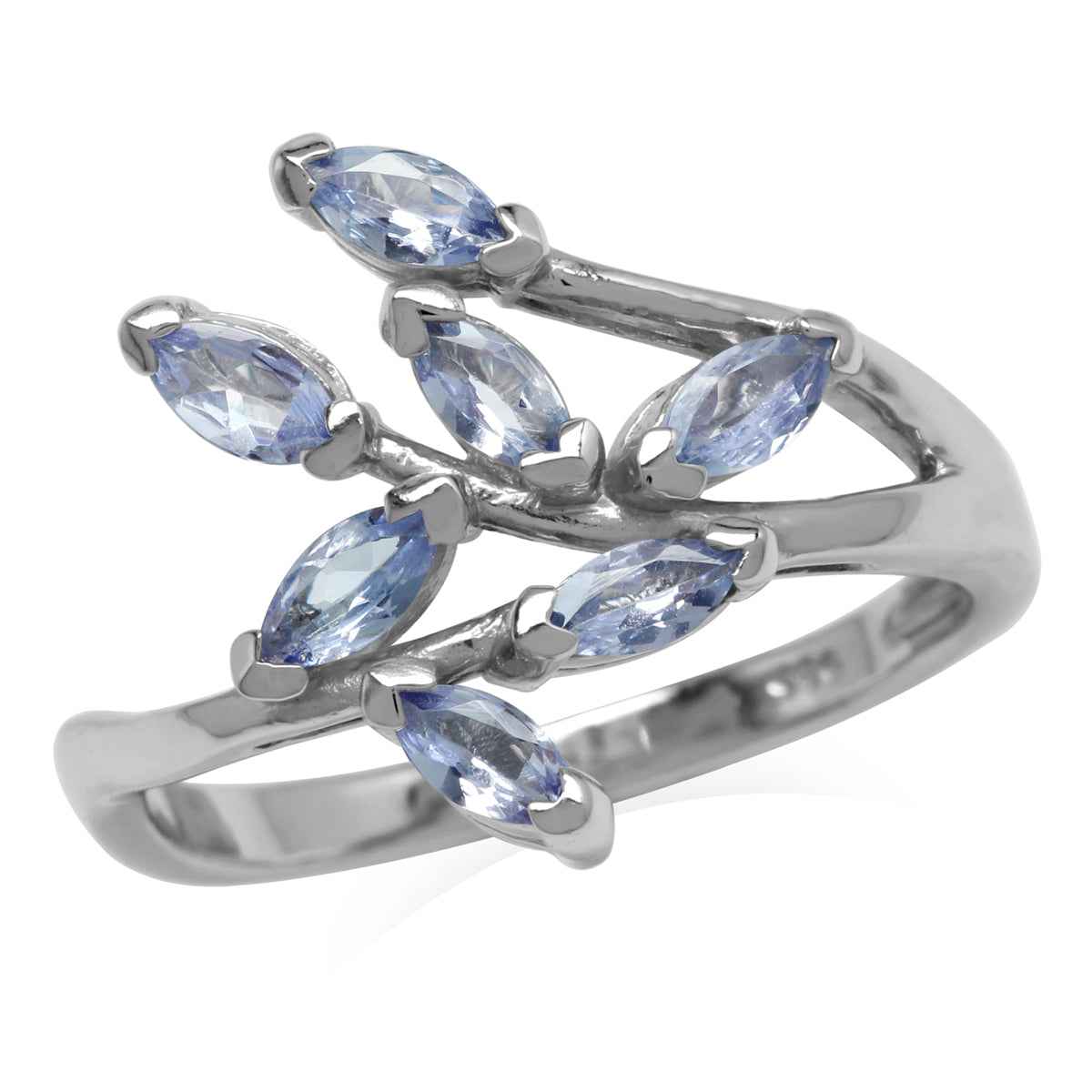 Genuine Tanzanite 925 Sterling Silver Leaf Inspired Ring