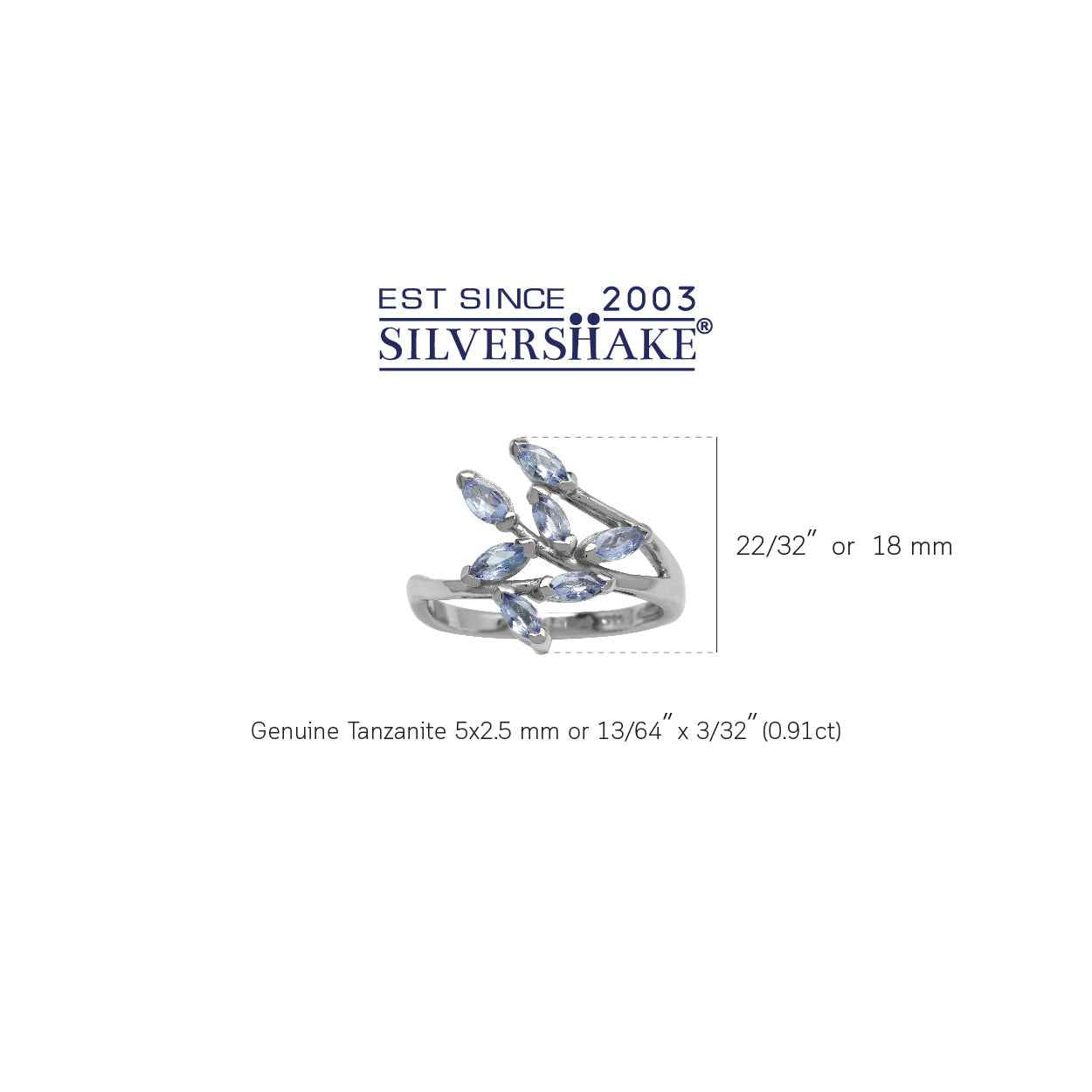 Genuine Tanzanite 925 Sterling Silver Leaf Inspired Ring