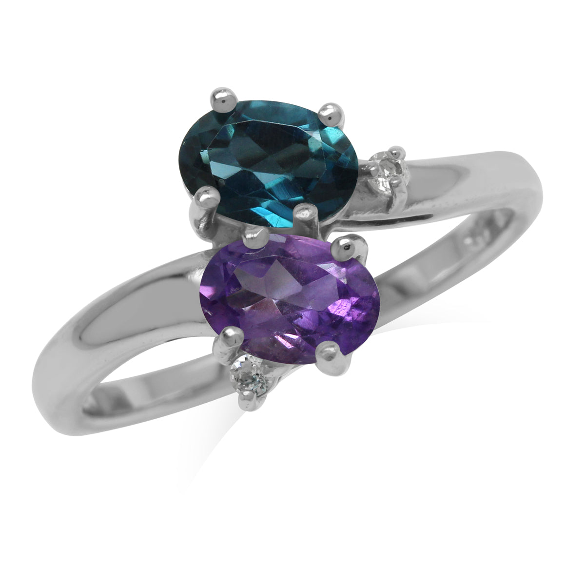 Genuine London Blue Topaz and Amethyst 925 Sterling Silver Gemstone Ring