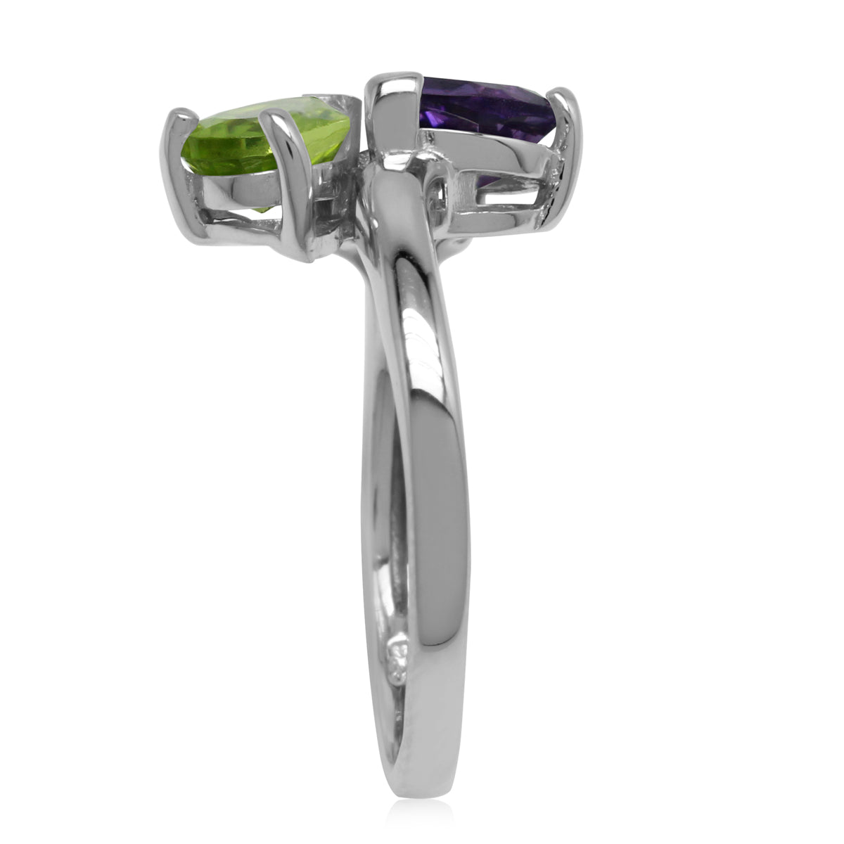 Genuine Amethyst, Peridot and London Blue Topaz 925 Sterling Silver Birthstone Ring