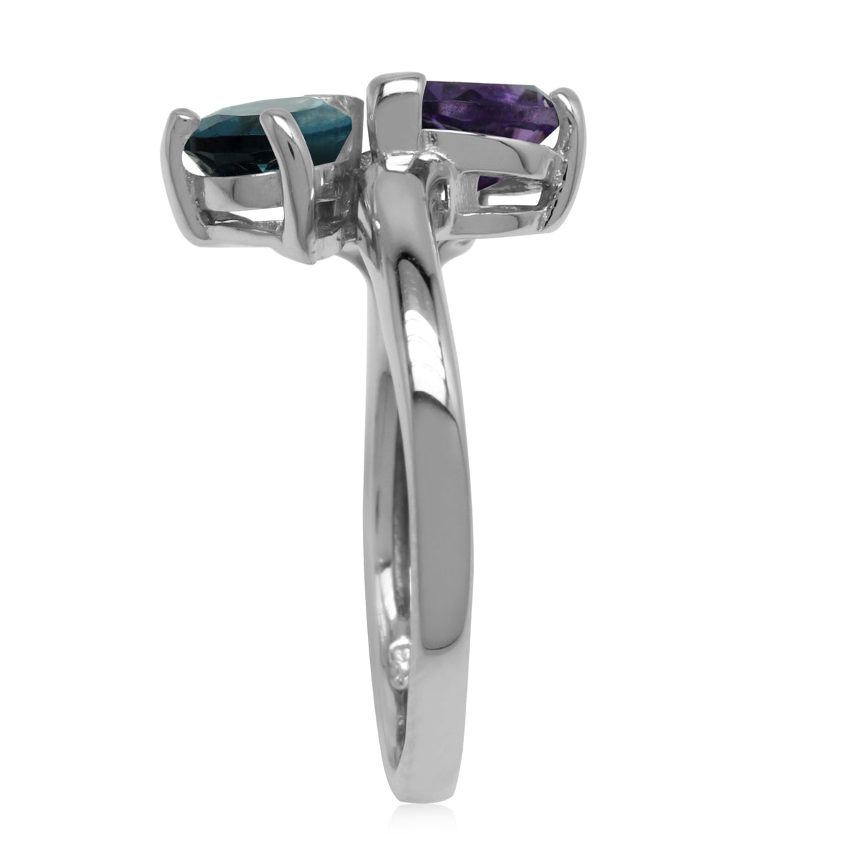 London Blue Topaz, Amethyst and Chrome Diopside 925 Sterling Silver Birthstone Ring