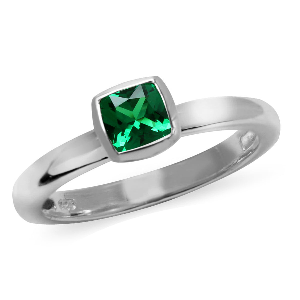 5MM Cushion Shape Nano Emerald 925 Sterling Silver Stack/Stackable Solitaire Ring - Silvershake-store