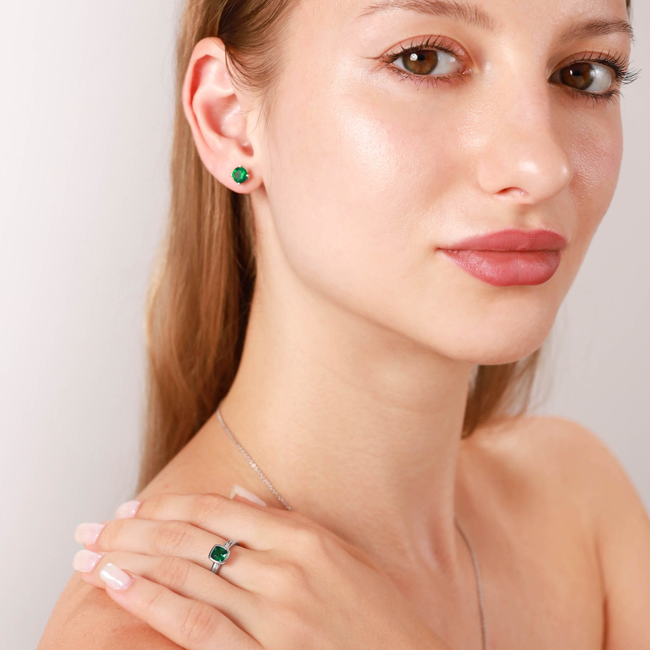 5MM Cushion Shape Nano Emerald 925 Sterling Silver Stack/Stackable Solitaire Ring - Silvershake-store