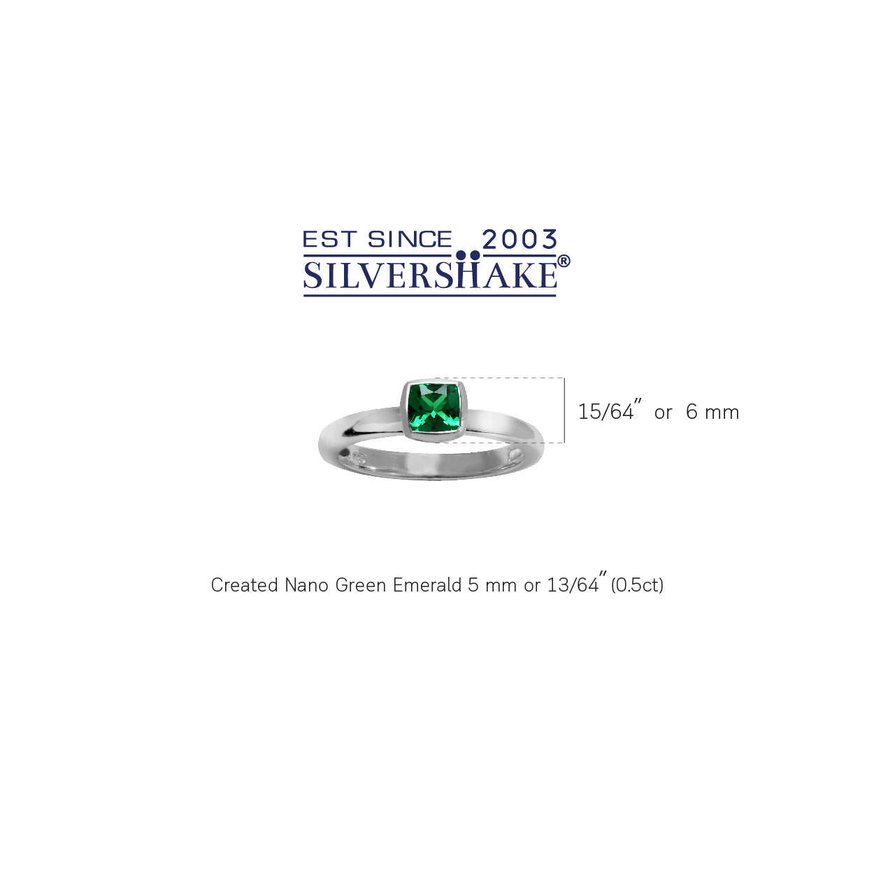 5MM Cushion Shape Nano Emerald 925 Sterling Silver Stack/Stackable Solitaire Ring - Silvershake-store