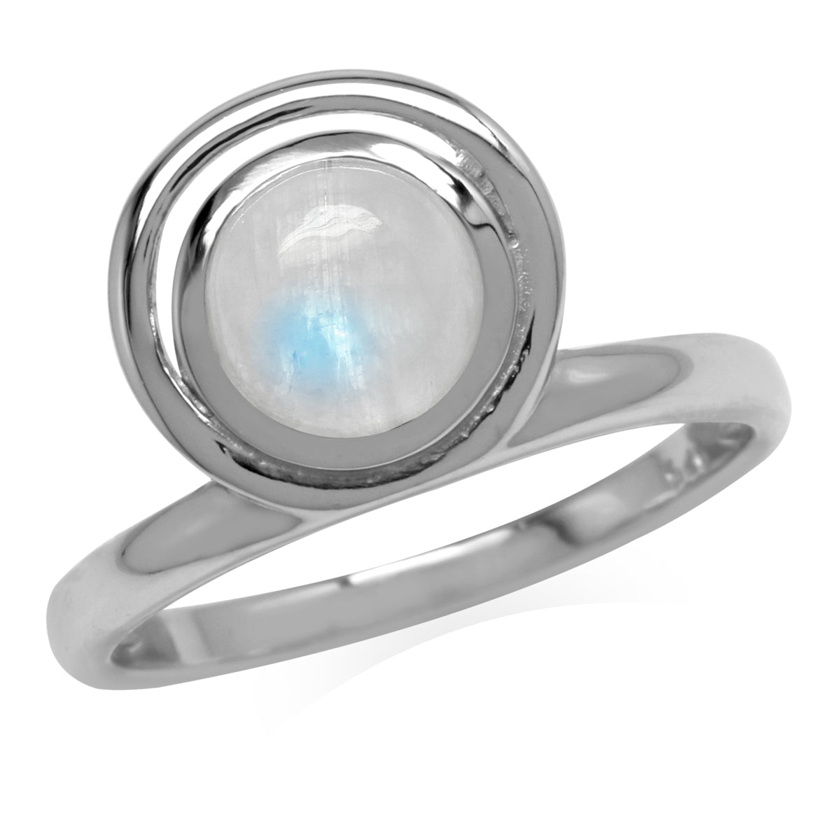 Natural Rainbow Moonstone 925 Sterling Silver Geometric Circle Ring