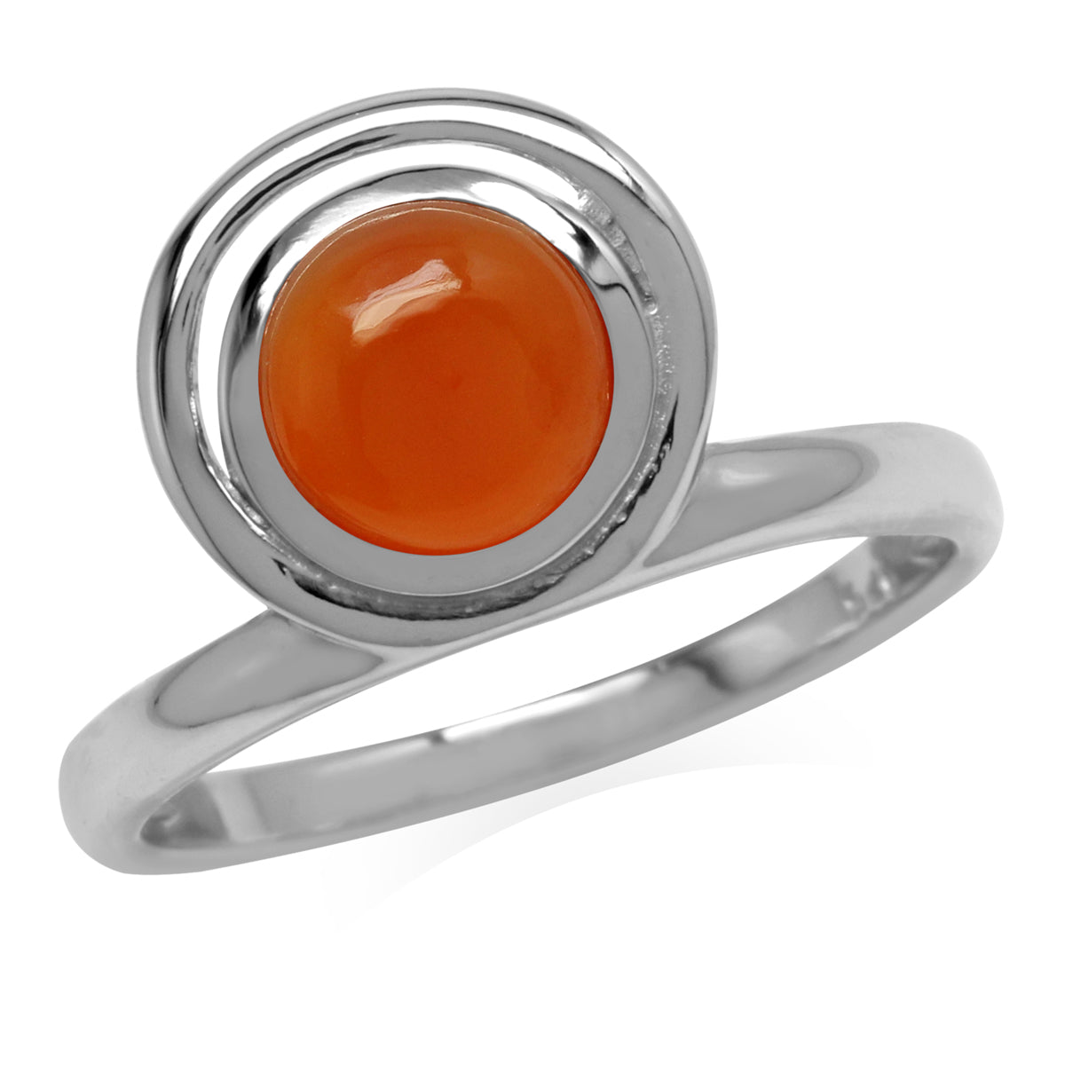 Genuine Carnelian 925 Sterling Silver Geometric Circle Ring