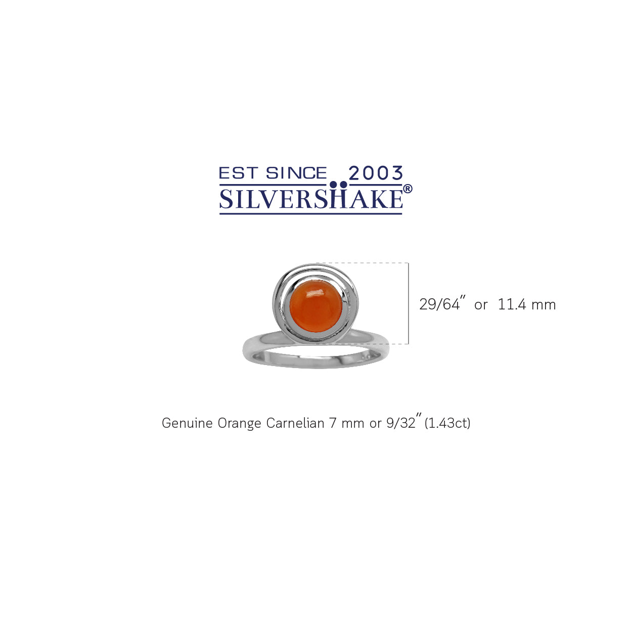 Genuine Carnelian 925 Sterling Silver Geometric Circle Ring