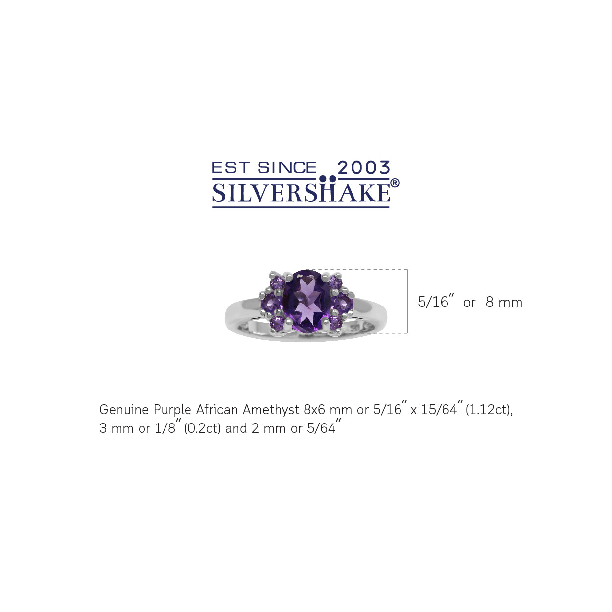 Genuine Oval 8x6 mm Purple African Amethyst 925 Sterling Silver Engagement Ring