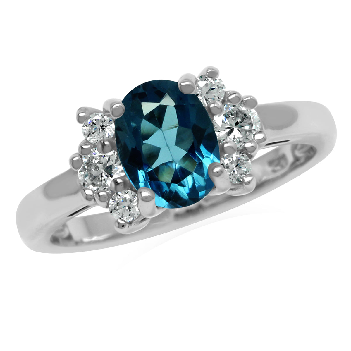 Genuine Oval 8x6 mm 1.5 Ctw London Blue Topaz 925 Sterling Silver Engagement Ring