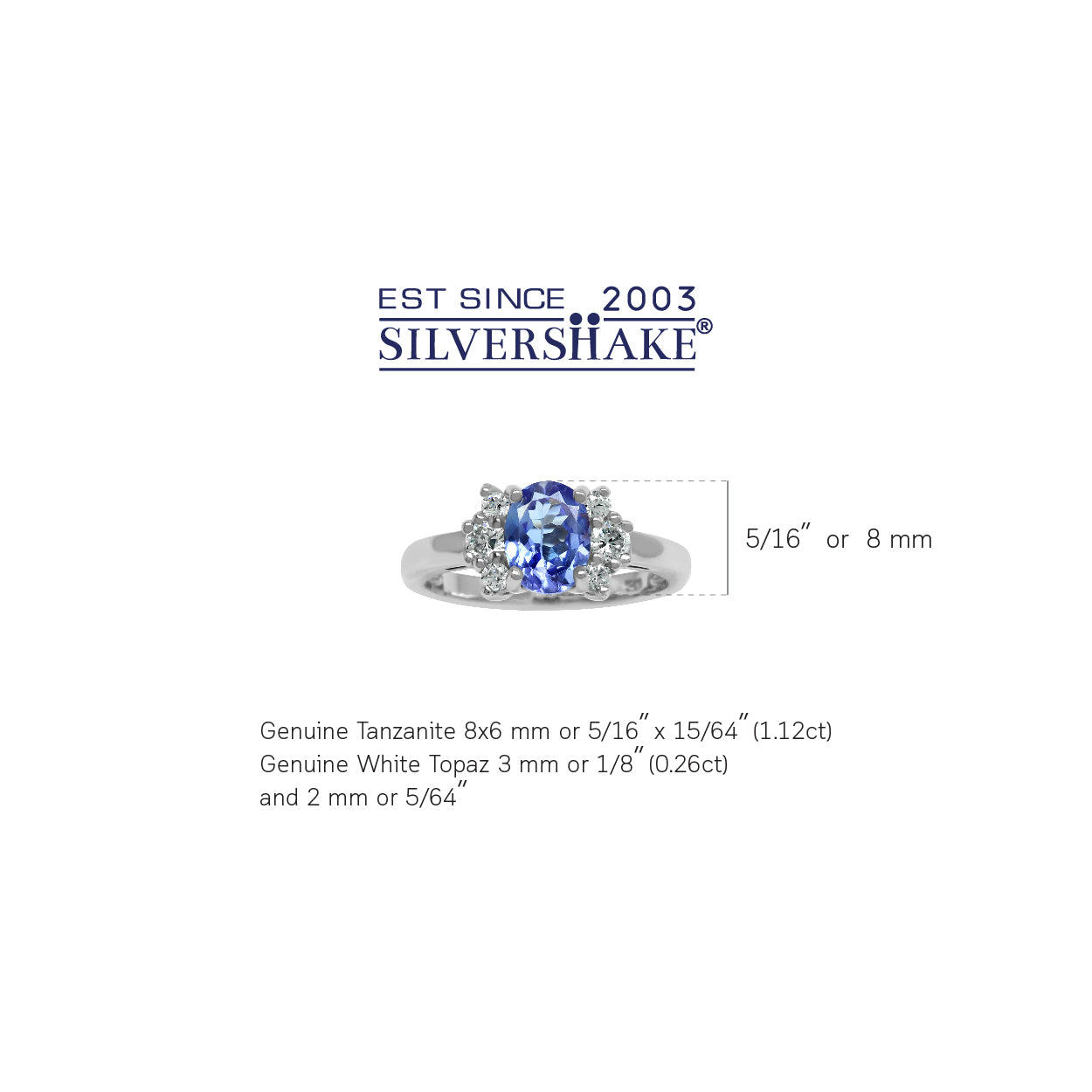 Genuine Oval 8x6 mm 1.1 Ctw Tanzanite and Topaz 925 Sterling Silver Engagement Ring