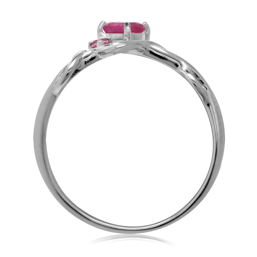 Synthetic Pink Tourmaline Vine Leaf 925 Sterling Silver Ring - Silvershake-store