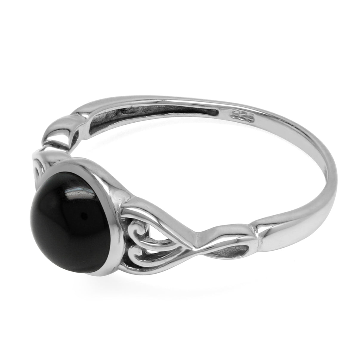 7mm Natural Black Onyx 925 Sterling Silver Victorian Style Solitaire Ring - Silvershake-store