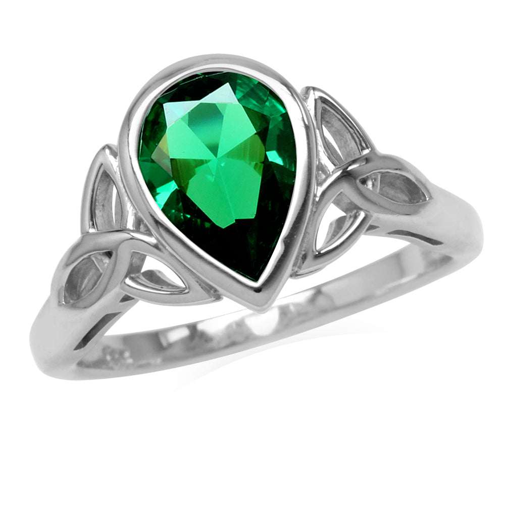 Created Nano Emerald 925 Sterling Silver Triquetra Celtic Knot Ring - Silvershake-store