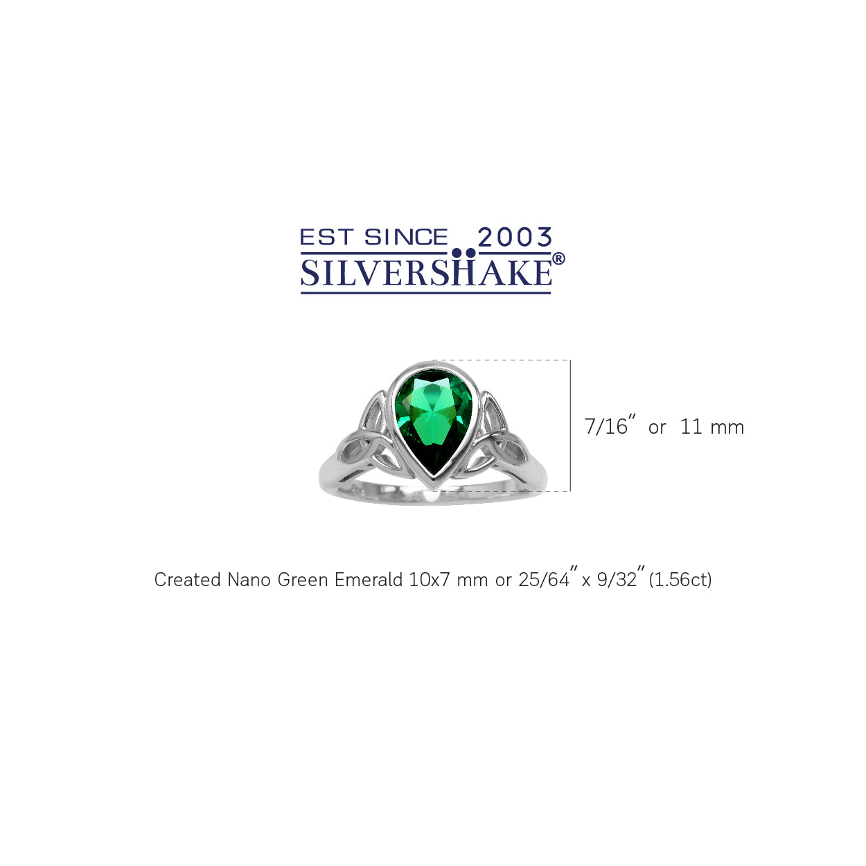 Created Nano Emerald 925 Sterling Silver Triquetra Celtic Knot Ring - Silvershake-store