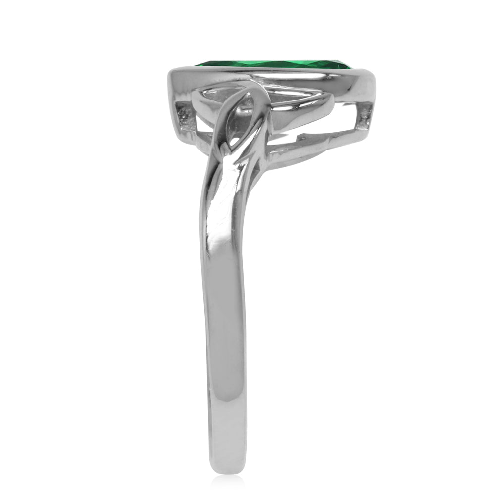 Created Nano Emerald 925 Sterling Silver Triquetra Celtic Knot Ring - Silvershake-store
