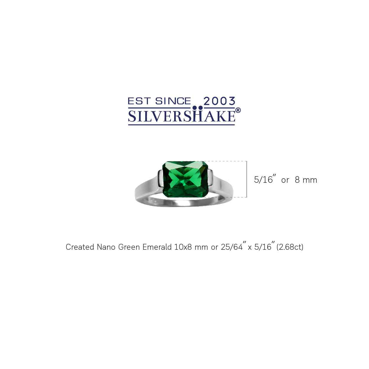 2.6ct. 10x8MM Octagon Green Nano Emerald 925 Sterling Silver East-West Solitaire Ring