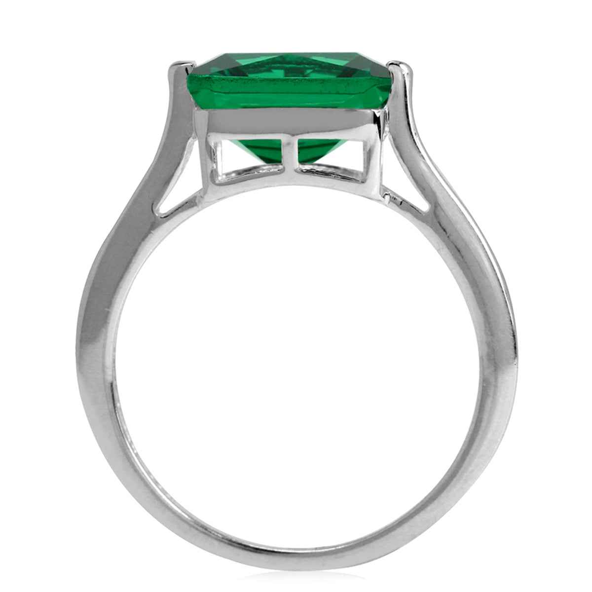 2.6ct. 10x8MM Octagon Green Nano Emerald 925 Sterling Silver East-West Solitaire Ring