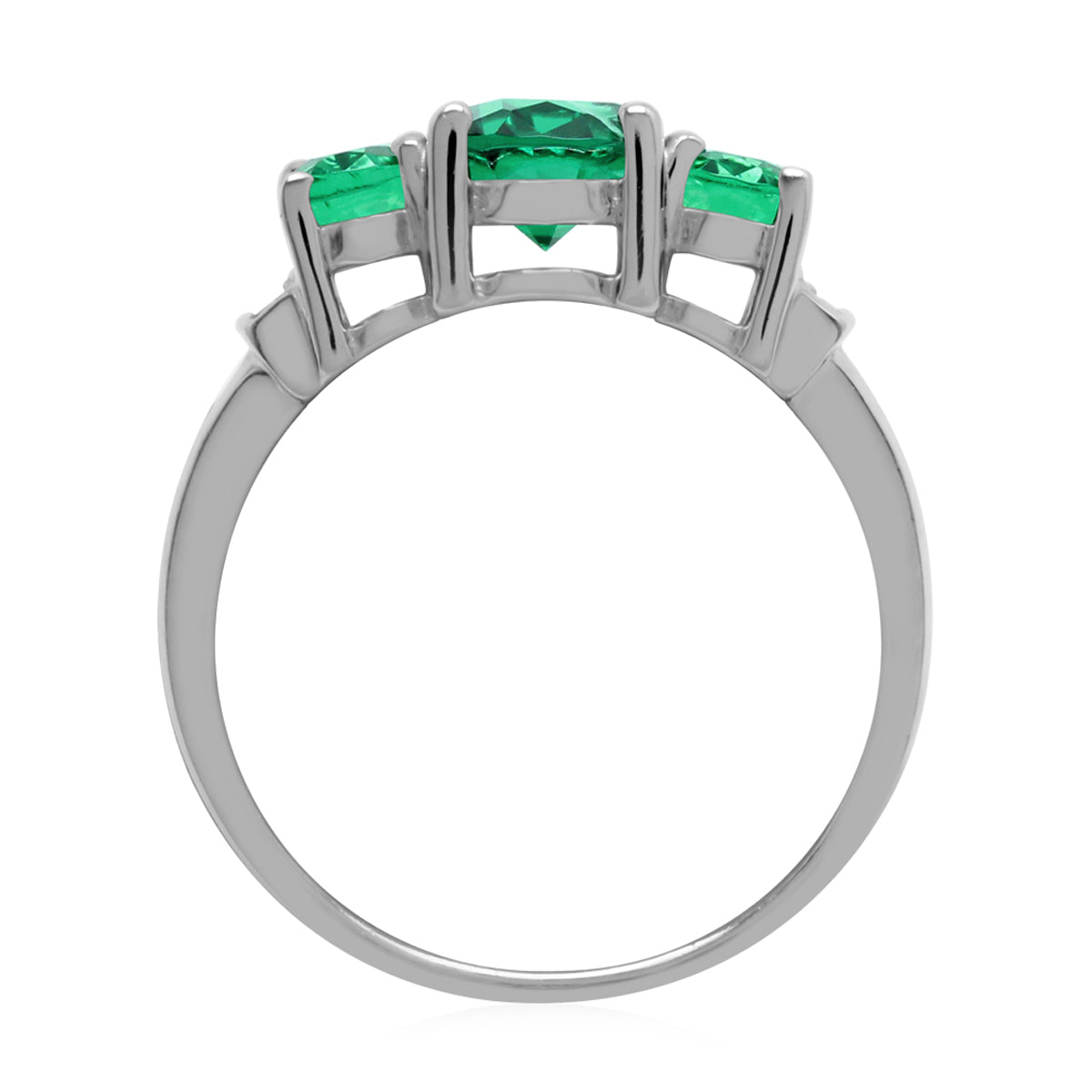 3-Stone Created Oval Shape Nano Green Emerald White Gold Plated 925 Sterling Silver Ring - Silvershake-store