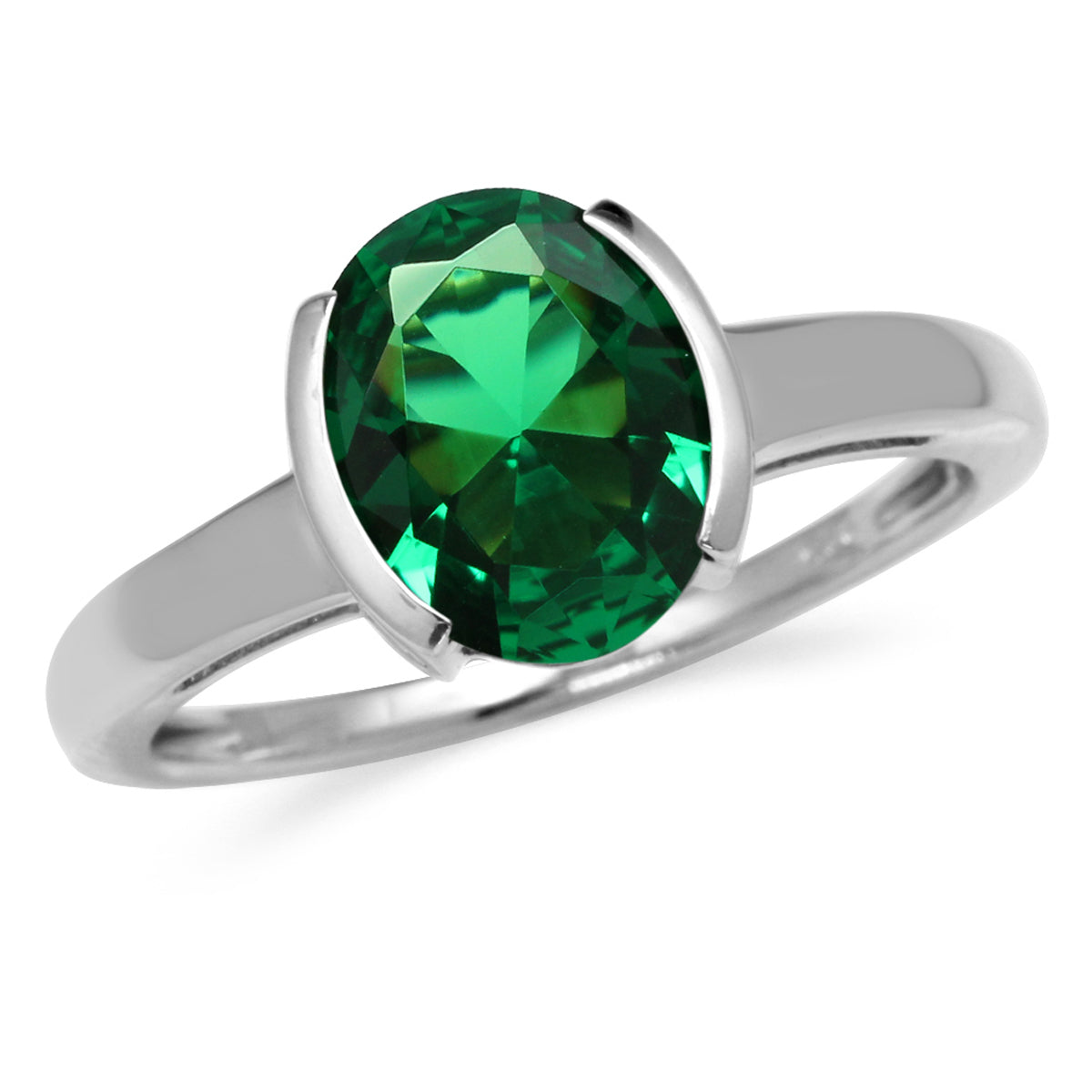 2.1 ct 10x8MM Green Nano Emerald White Gold Plated 925 Sterling Silver Solitaire Ring - Silvershake-store