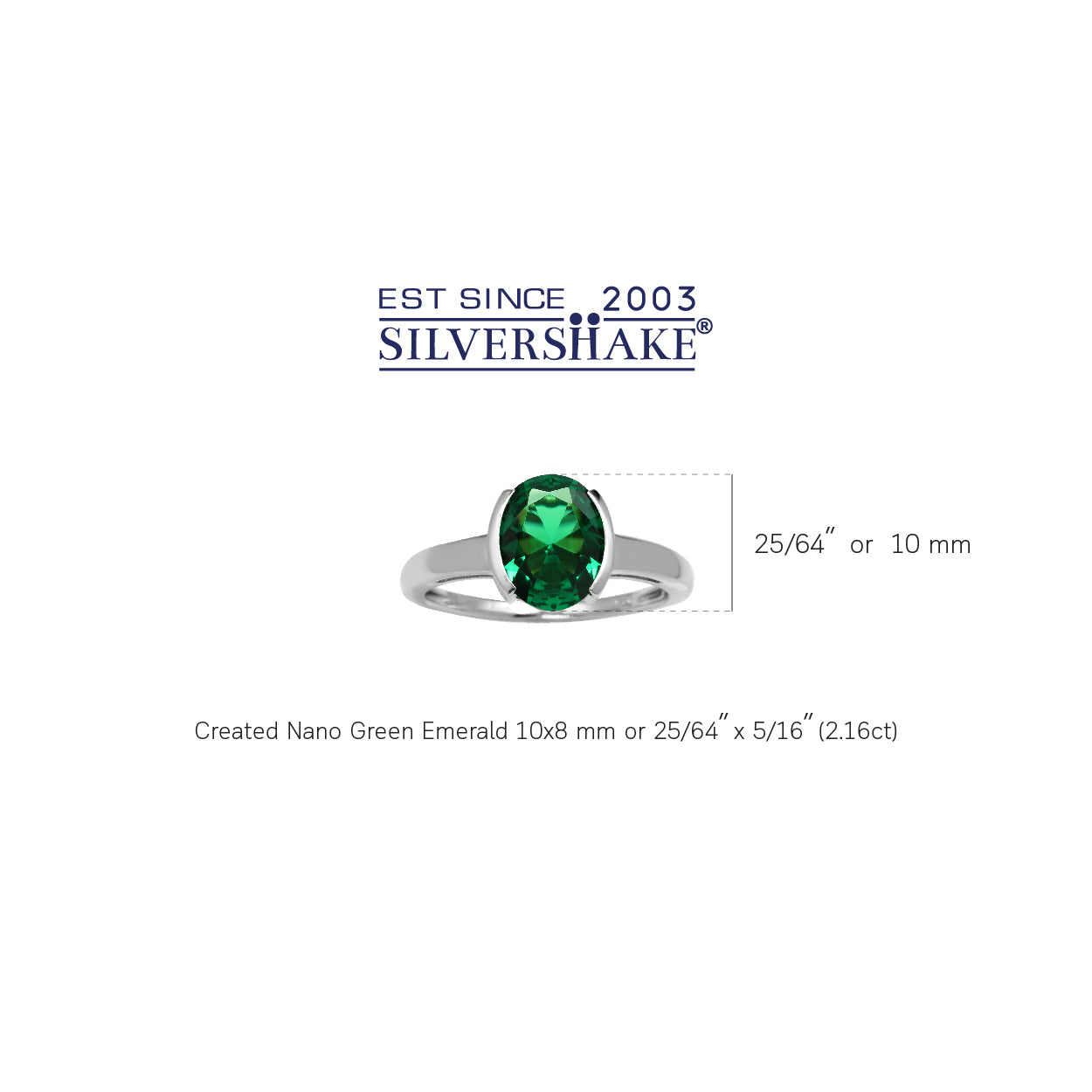2.1 ct 10x8MM Green Nano Emerald White Gold Plated 925 Sterling Silver Solitaire Ring - Silvershake-store